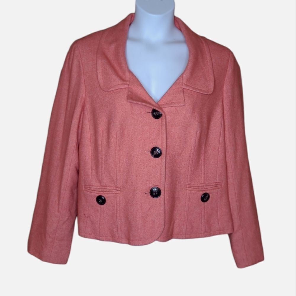 VINTAGE 90s Talbots coral wool blend‎ short button up blazer jacket XL